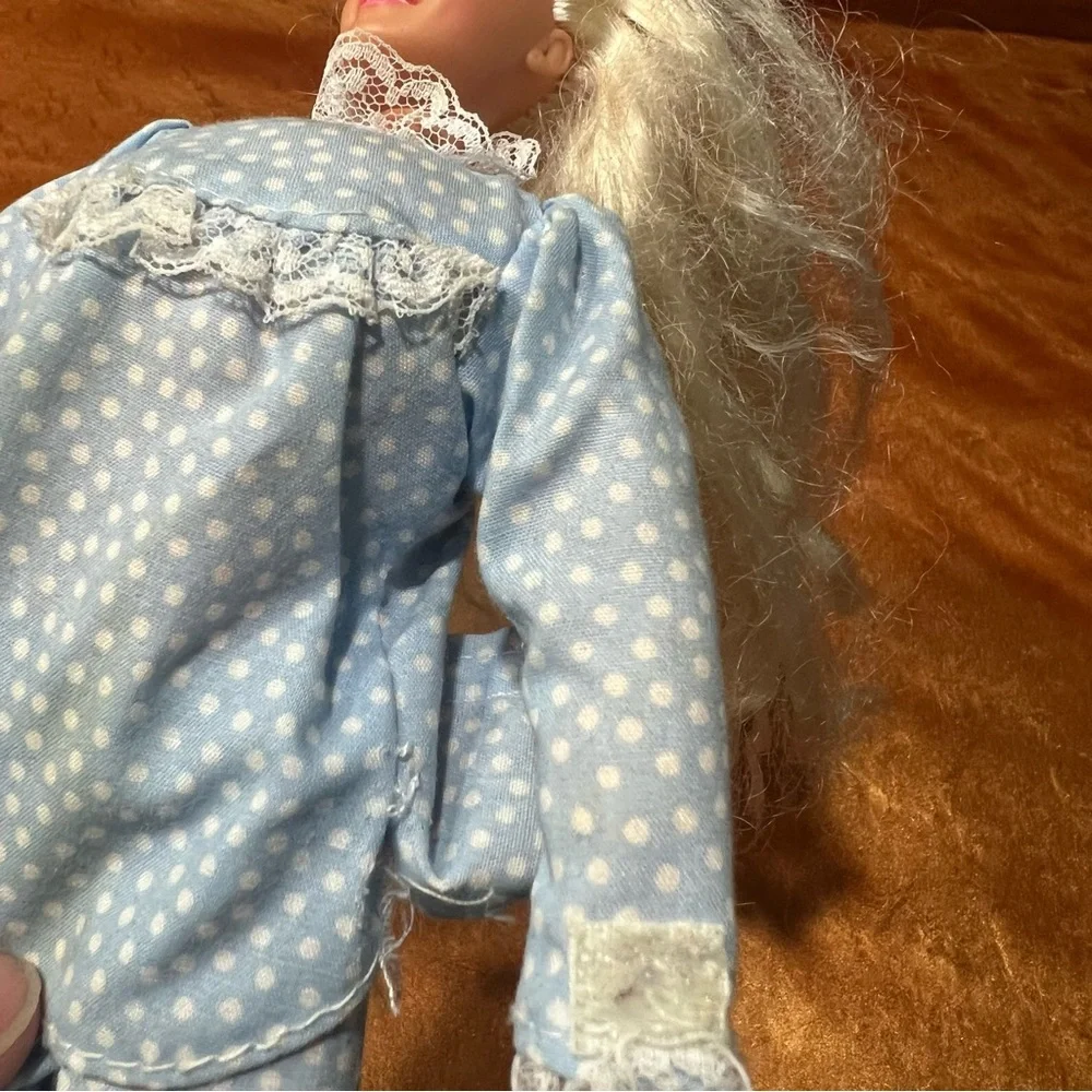 Vintage 90s Slumber Party Soft Body Barbie with blue pajamas crimped hair